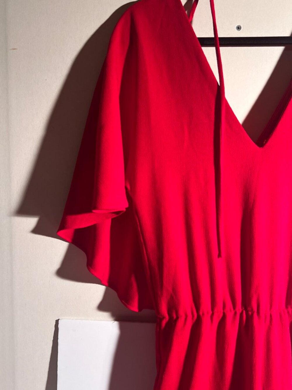 Zara Woman Red Flutter Sleeve Wide Leg Jumpsuit - Size S - Picture 4 of 15